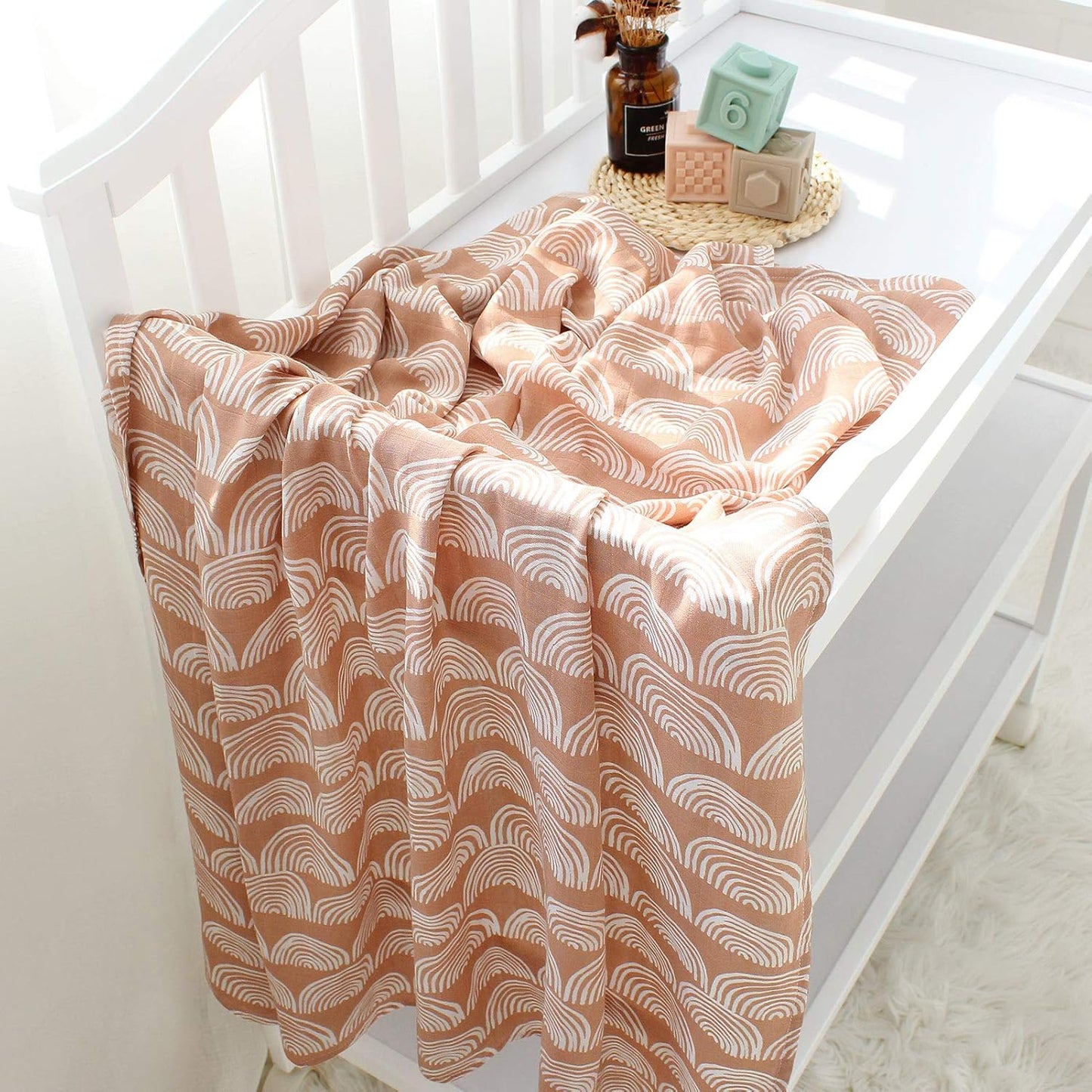 Baby Swaddle Blankets - 70% Viscose from Bamboo and 30% Cotton Muslin Swaddle Blankets Unisex - Boho Vintage Rainbow Print, Silky Soft, Lightweight, Breathable, Large 47 X 47 Inches
