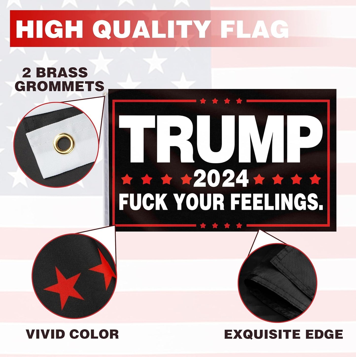 Trump 2024 America Back Fight Flag - 3X5 Ft, 4 Packs (4 Patterns, Double Stitch, Brass Buttonholes)