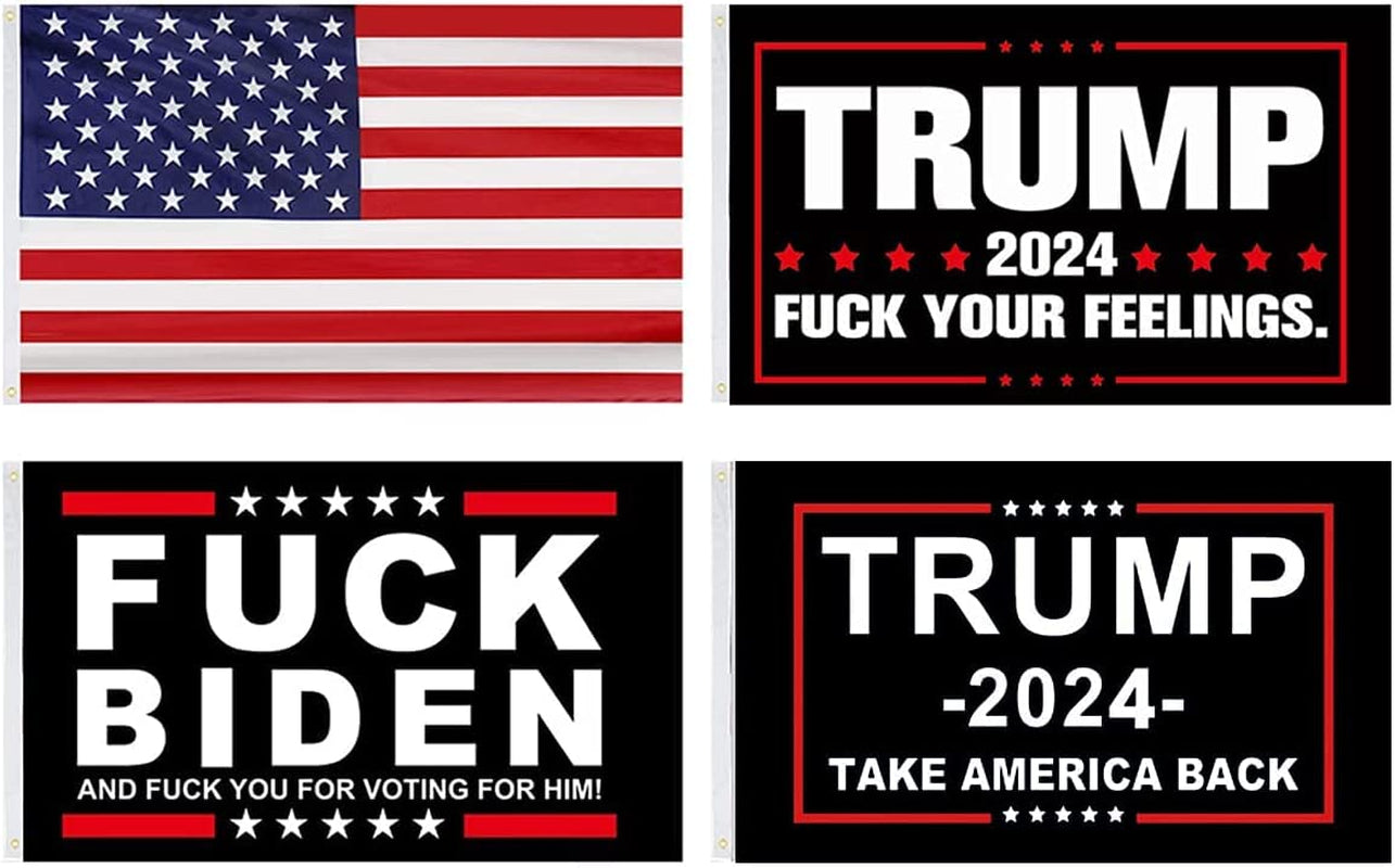 Trump 2024 America Back Fight Flag - 3X5 Ft, 4 Packs (4 Patterns, Double Stitch, Brass Buttonholes)