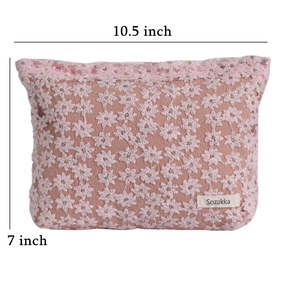 Daisy Makeup Bag Cosmetic Bag for Women,Large Capacity Canvas Makeup Bags Travel Toiletry Bag Accessories Organizer,Pink