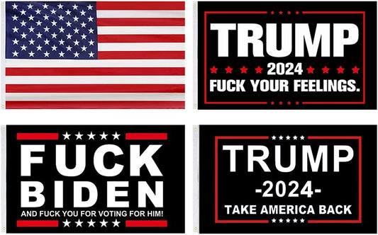 Trump 2024 America Back Fight Flag - 3X5 Ft, 4 Packs (4 Patterns, Double Stitch, Brass Buttonholes)