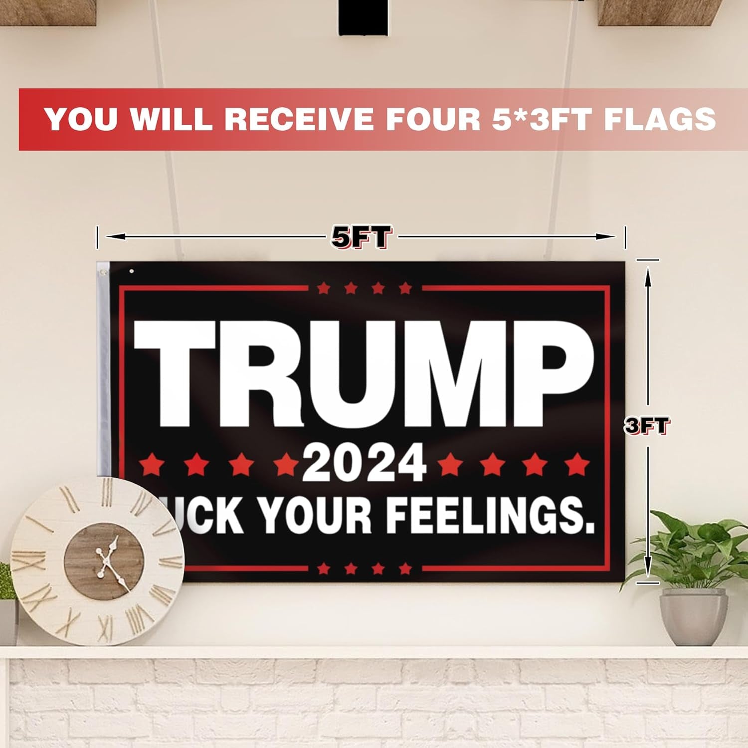 Trump 2024 America Back Fight Flag - 3X5 Ft, 4 Packs (4 Patterns, Double Stitch, Brass Buttonholes)